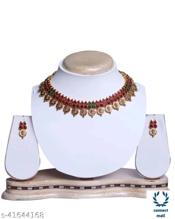  Ethenic  Gold Platted Red  Green Pearl Laxmi   Higly Trend design Choker - Adjustable, Choker, pack of1